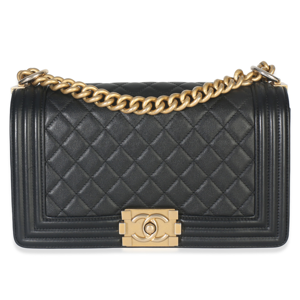 Chanel Black Quilted Lambskin Old Medium Boy Bag
